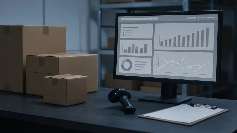 A generic program on screen next to boxes and a scanner that do not fit that system