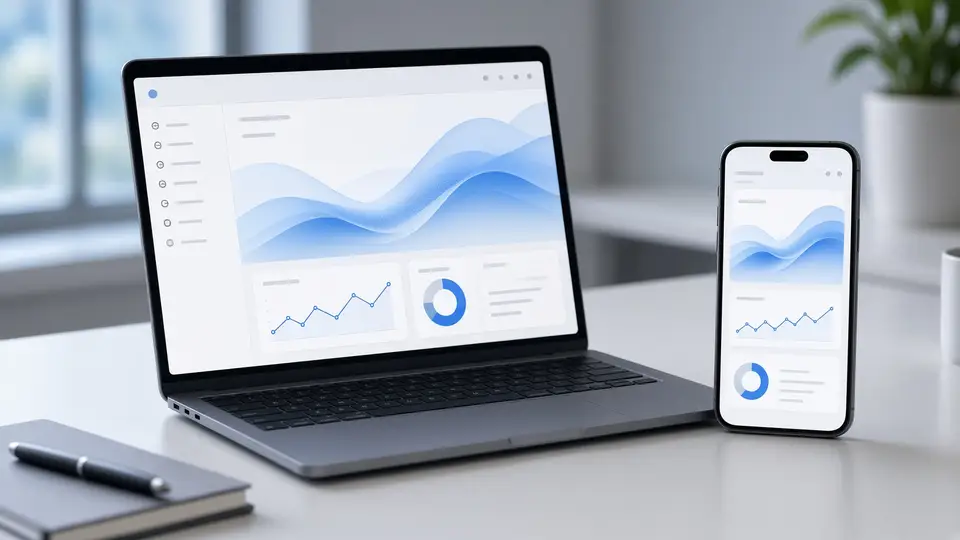 The same software open on a computer and a phone